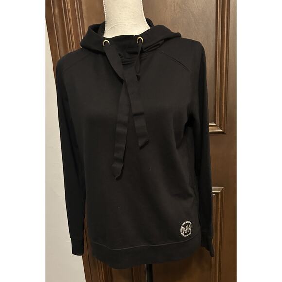 Michael Kors Women's Black Hoodie Size Medium Gold MK Logo Front - Picture 1 of 9